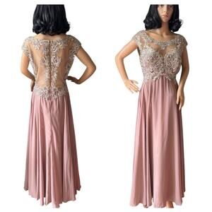 Mother of bride Embellished Illusion Jewel Neck A-line gown size large - large